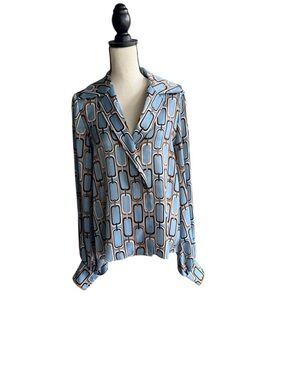Alexis Blue Geometric-Print Long Sleeve Blouse